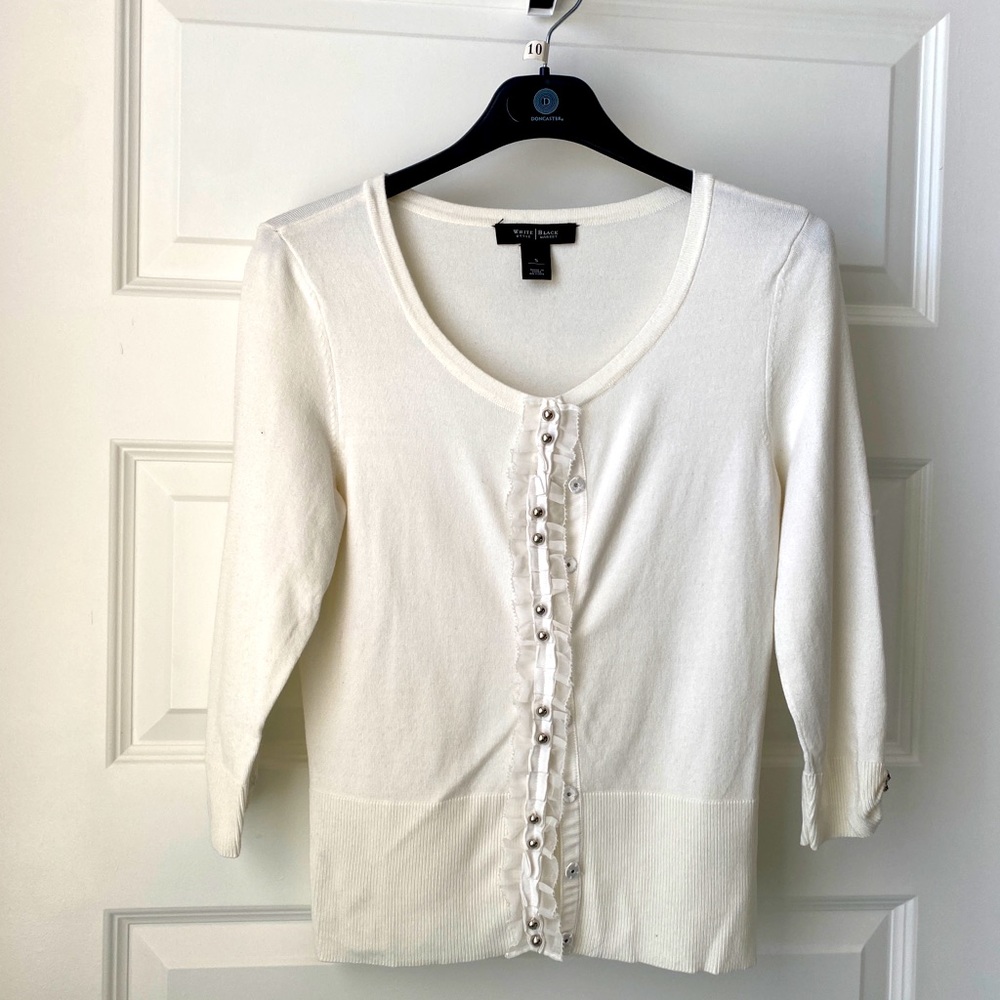 WHBM Off White Button Up Cardigan, 3/4 Sleeves